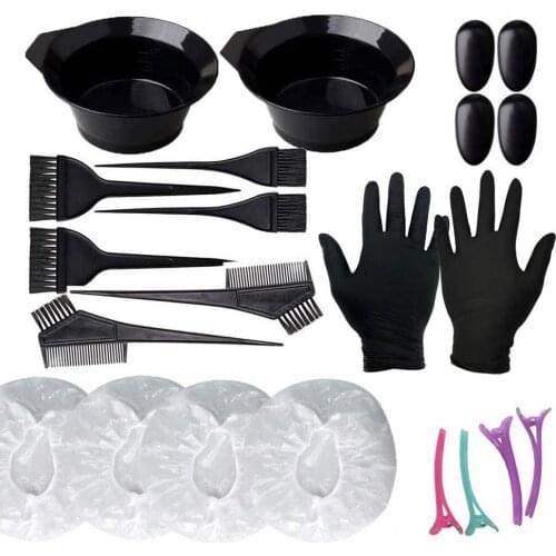 Hot 22Pcs/Set Hair Dye Colouring Brush Comb Bowl Gloves Clip Hairdressing Tools