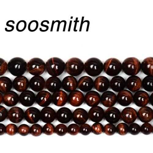 Soosmith 4A 4MM 6MM 8MM 10MM 12MM Red Tiger Eye Natural Stone Beads Loose Spacer Beads For Jewelry Making Diy Handmade Bracelet