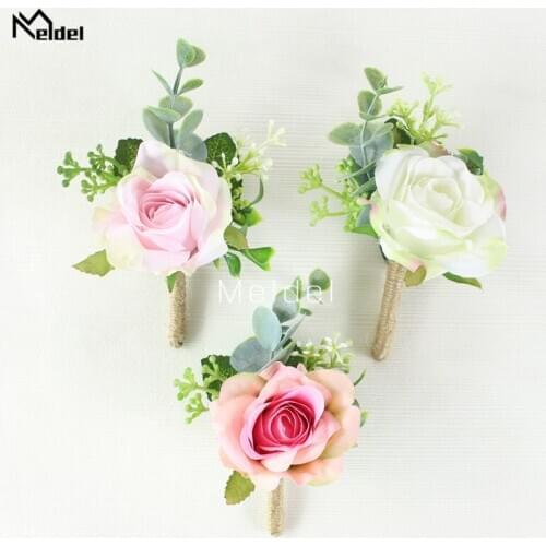 Wedding Corsages and Boutonnieres Bridegroom Buttonhole Women Brooch Bridesmaid Wrist Bracelet Sister Wristband Hand Flowers