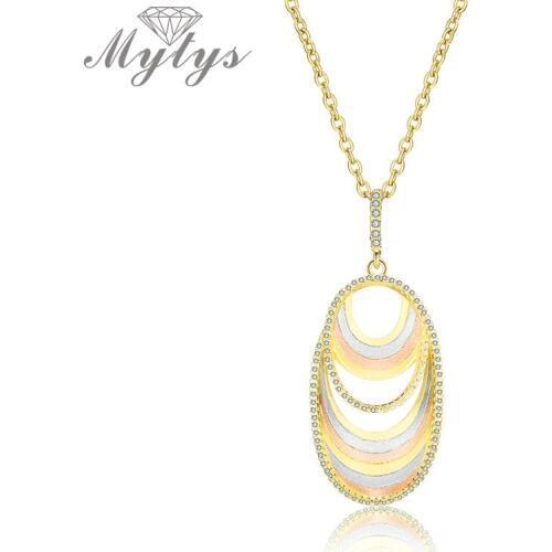 Mytys Three Tone Gold Trendy Brass Pendant Necklace For Women India Arab Ethiopian Africa Dubai Fashion Jewelry Gift CN427