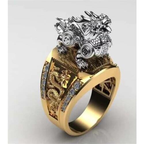 Domineering Pixiu Symbol of Wealth and Lucky Carved Pattern Open Ring For Men Ethnic Hip Hop Party Jewelry Male Hand Accessories