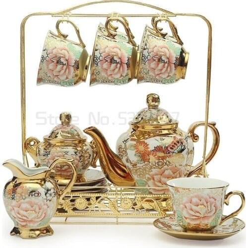 Top-grade Bone China Coffee cups Set British Porcelain Tea cup Set Ceramic Pot Creamer Sugar Bowl Teapot Afternoon tea party