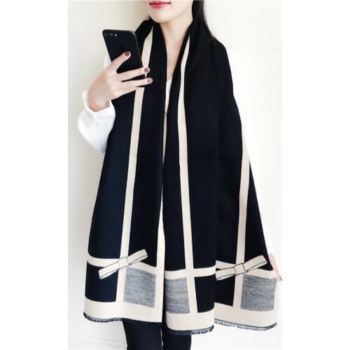 Mingjiebihuo fashion Autumn and winter new Korean bow scarf double-sided warm padded shawl dual scarf women girls