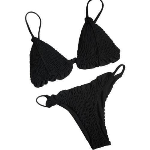 Women Sexy Solid Color Two Pieces Plated Triangle Bikini Set Swimwear Swimsuit