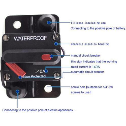 140A Circuit Breaker Reset Fuse with Manual Reset for 12V-24V DC Auto Car Audio, Stereo Switch Inverter System