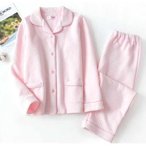 2020 Autumn Winter Warm Cotton Women Pyjamas Sets Thick 100% Cotton Long Sleeve Sleepwear Pajamas Set for Ladies Homewear