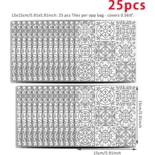 25*PVC Waterproof Retro Flower Tile Wall Sticker Home Decor Stick-on Oilproof 10 * 10cm 15 * 15cm stick on tiles kitchen decor