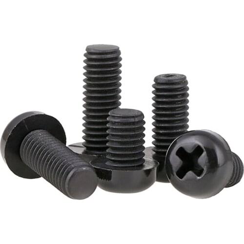 50 pieces M2 M2.5 M3 M4 M5 M6 ISO7045 DIN7985 GB818 Black Carbon Steel Cross Recessed Pan Head Screws Phillips Screws Bolts