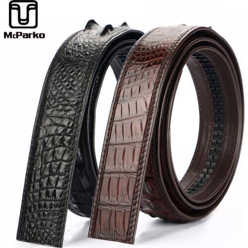 McParko Automatic belt Luxury genuine alligator leather belt men crocodile waist belt without buckle 3.4cm Jeans Strap Brown New