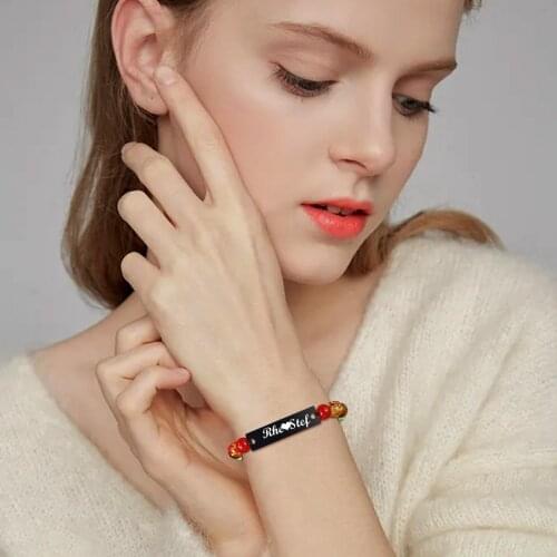 Custom ID Bracelet with Beaded Chain Adjustable Wristbands Personalized Love Unisex Gift