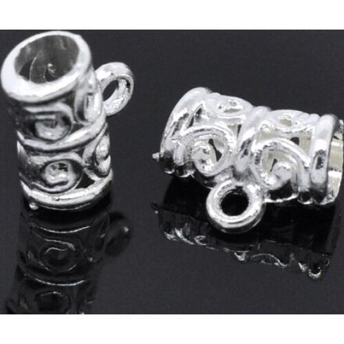 DoreenBeads 100PCs silver color Pattern Tube Spacers Beads Bail 11x5mm (B03077)