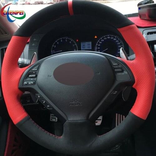 DIY Black Suede Red Leather Steering Wheel Cover For Infiniti G G25 G35 G37 EX EX35 EX30 EX37 Q40 Q60 QX50 14-18 Car Accessories