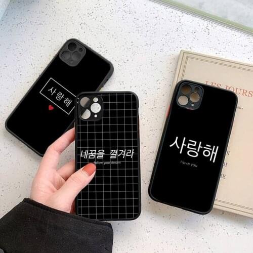 Phone Case For iPhone 12 11 Mini Pro XR XS Max 7 8 Plus X Cute Korean Style Font Matte transparent cover