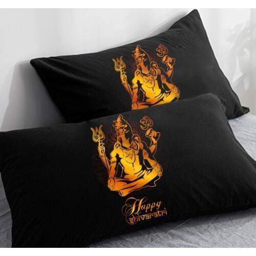 3D HD Black Pillow Case,Customize Pillowcase 50x70/75/80 70x70,Decorative Pillow Cover Golden Lord Shiva on Black Bedding