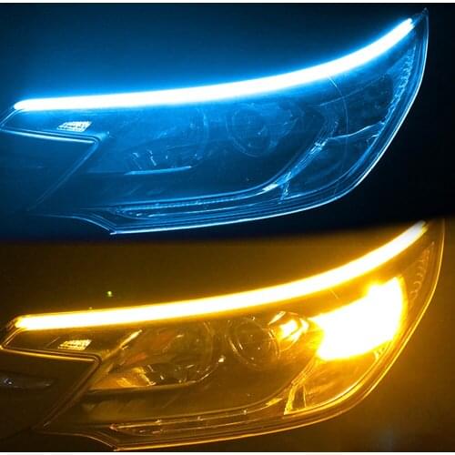 2pcs LED DRL Car Daytime Running Light Flexible Waterproof Strip Auto Headlights White Turn Signal Yellow Brake Flow Lights 12V