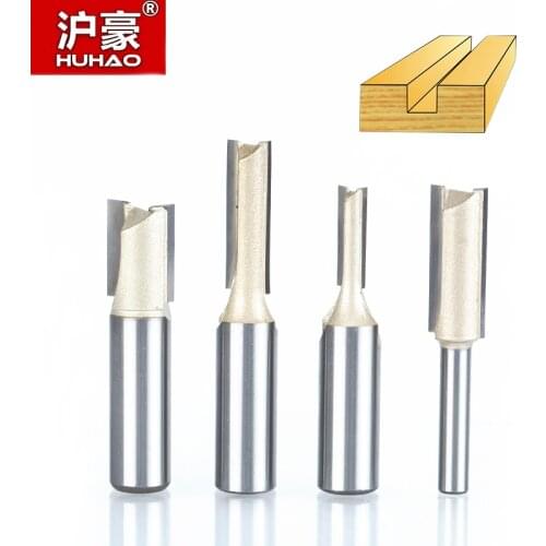 HUHAO 1pcs 1/4" 1/2"Shank 2 Flute Straight Bit Woodworking Tools Router Bit for Wood Tungsten Carbide Endmill Milling Cutter