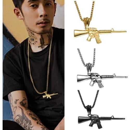 Fashion Personality Punk Hip-Hop Women Men Gun Shape Pendant Chain Necklace Creative Necklace Jewelry