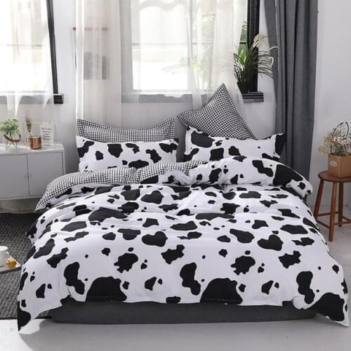 Cow Black White Grid Print Bedding Set 3/4pcs Adult Kids Bed Cover Set Fashion Duvet Cover Bed Sheets Pillowcases Home Textile