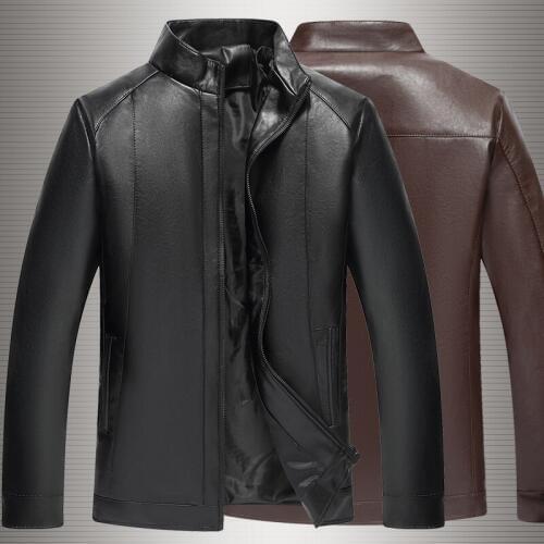 Spring Autumn Fashion Mens Faux Leather Loose Jacket Daddy Coat Warm Casual Stand Collar Jackets Black Brown Big Size K1