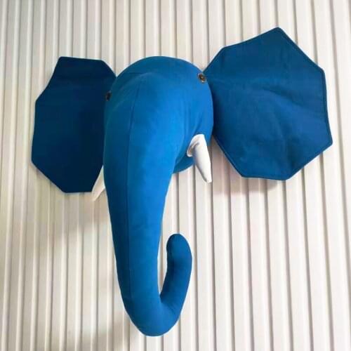 INS Cute Elephant Wall Mount Animal Head Kids Room Home Decor Stuffed Cloth Dolls Hook Artwork Wall Decoration Toys Photo Props