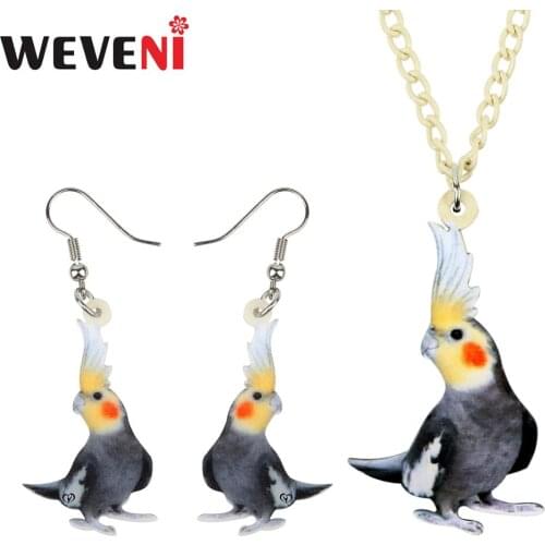 WEVENI Acrylic Jewelry Sets Cute Gray Cockatoo Necklace Earrings Fashion Bird Pendant For Women Girls Lovers Gift Decoration