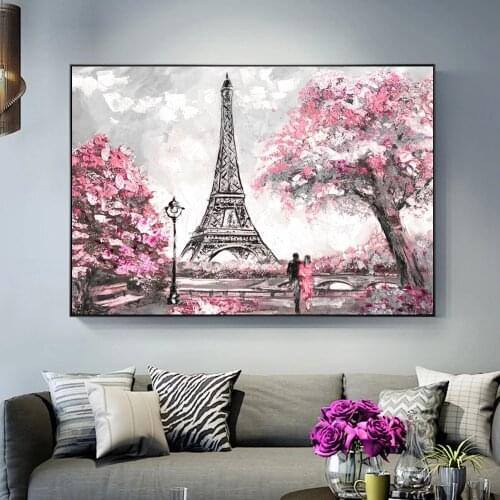 Paris Tower Posters And Prints Paris Street View Pink Wall Art Canvas Paintings For Living Room Modern Wall Pictures Home Decor