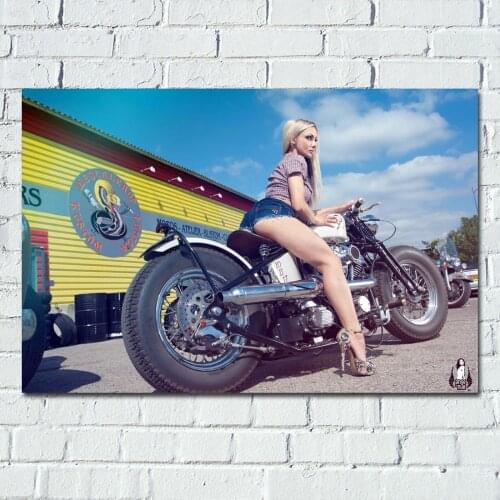 Motorcycle & Blonde girl Wallpaper Picture Wall Art Poster Canvas Cloth Printed for Room Decor