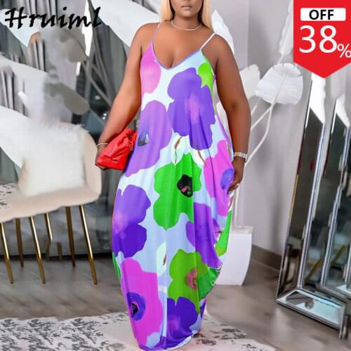 Plus Size XL-5XL Formal Dresses Backelss Printed Fashion Loose Elegant Suspender Dresses for Women Summer Party Club Long Dress