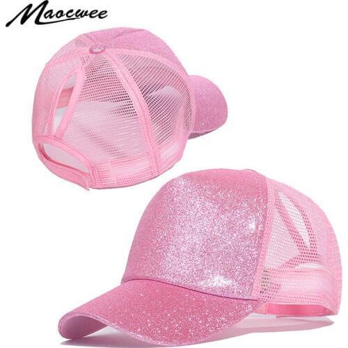 Casual Baseball Cap For Men And Women Adjustable Sequins Shine Sun Caps Summer Hat Girls Ponytail Breathable Mesh Snapback Hats