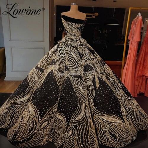 Puffy Sparkly Glitter Evening Dress Couture Luxury Prom Dresses 2019 Newest Abendkleider Kaftans Moroccan Celebrity Party Gowns