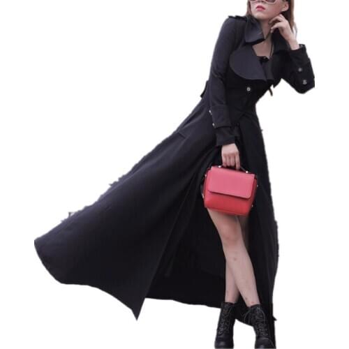 Plus size 3XL！x-long temperament ol trench coat women slim autumn winter fahsion outercoat