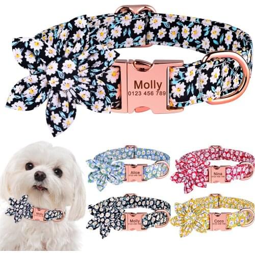 Adjustable Engraved Custom Dog Collar Puppy Small Medium Large Dog Unisex Pet Dog Collar Regulable Print Flower Nylon Dog Collar
