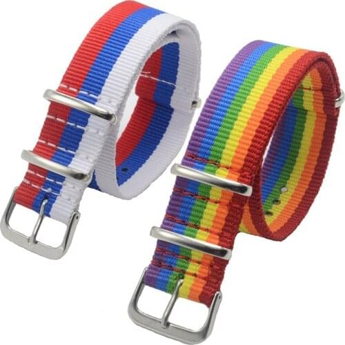ZV Nylon Rainbow Watch Band Punk Jewelry Party Gift Men Women Couple Friendship Present Nylon canvas strap Jewelry
