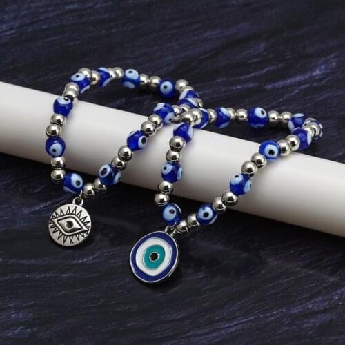 Evil Eye Beaded Charm Bracelet Blue Eye Bead Bracelet Turkish Lucky Bracelet Suitable for Ladies Men Protection Blessing