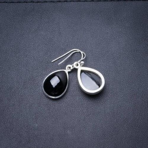 Natural Black Onyx Handmade Unique 925 Sterling Silver Earrings 1.25" Y3525