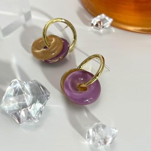 Monlansher Vintage Round Acrylic Buttons Drop Earrings Metal Copper Earrings for Women Korean Fashion Elegant Earrings Jewelry