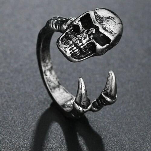 Vintage Punk Skull Adjustable Rings For Men Women Opening Personality Stereoscopic Jewelry Party Gift