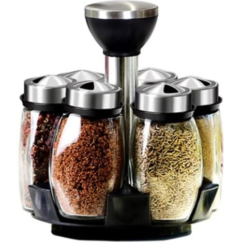 Organizer Revolving Spice Rack Seasoning Tool Glass Sugar Bowl Salt Jar Pepper Kitchen Gadget Label Sticker Spices Storage Boxs
