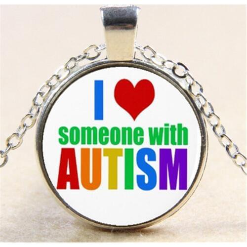 I Love Somone with Autism Photo Cabochon Glass Chain Necklace,Charm Creative Women Pendants Fashion Jewelry Accessory,Gifts