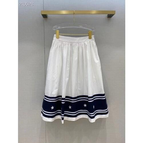 Runway Skirt Women 2021 Summer Brand Designer Midi Skirt Female Color Patchwork Embroidery White Skirts