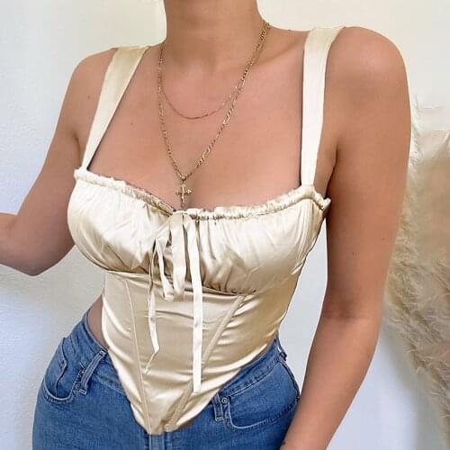 Forafair Camis Square Coller Sleeveless Women Sexy Crop Tank Top 2021 Summer Female Fashion Backless Solid Bow Corset Tops