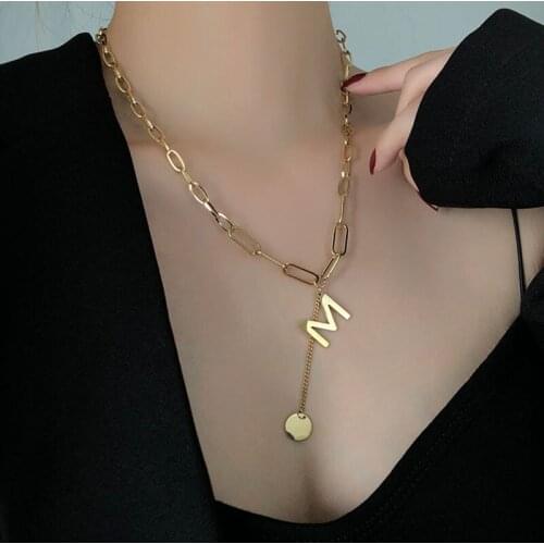 Stainless Steel Gold Chain For Men Women, Golden Stainless Steel Vintage Collar Letter M Pendant Necklace Chokers