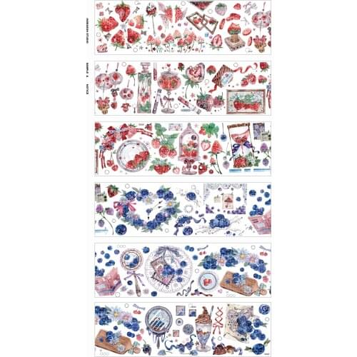 1 Loop Cute Washi Berries, Strawberry Blueberry Pet 100cm Tape Current Season Stationery Kawaii Stickers