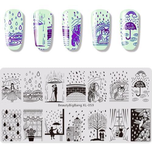 1pc Rectangle Nail Stamping Template Rainy Umbrella Beautiful Flowers Manicure Nail Art Image Plate Nail Art Print Stencil