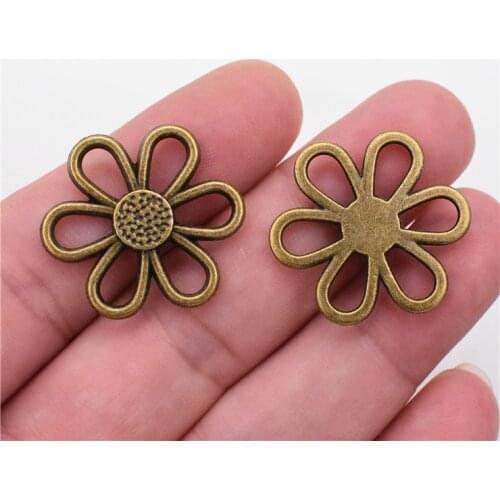 10pcs 24x24mm Antique Bronze Plated Flower Connector Charms DIY Handmade Jewelry Accessories