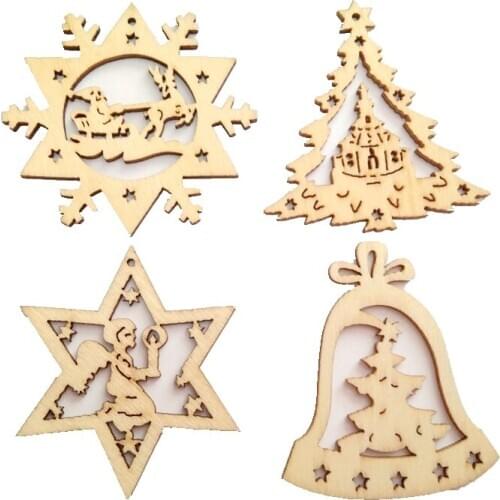 10pcs New combination Wooden Discs Wood Christmas Tree TagsSlices DIY Crafting Decor Ornaments Pendants Hanging Decorations