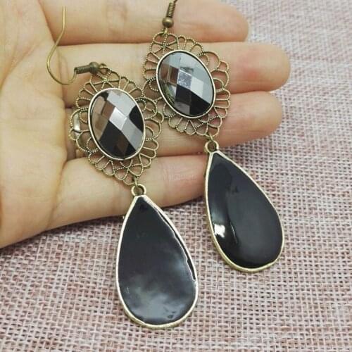 2021 New Style Long Bohemian Vintage Black crystal Earrings for Women Jewelry Accessories