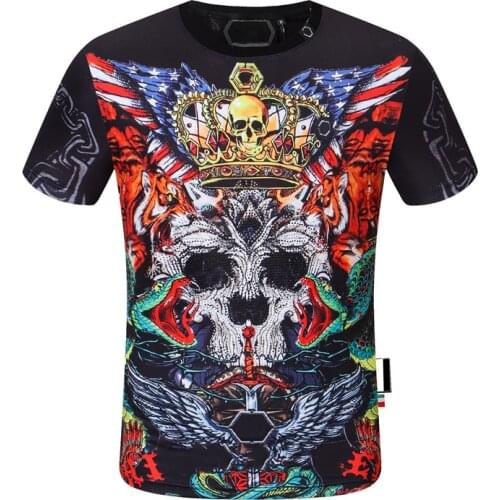 2021ss Summer Fashion T Shirt Mens PP Rhinestones Skulls Tops Casual Short-Sleeved Tees O-Neck Hight Quality Tshirt