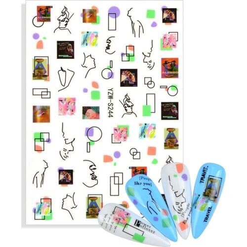 3D Nail Sticker Stick Figure Woman Abstract Face Pattern Adhesive Flowers Anime Sliders Sticker DIY Nail Art Decoration Decals