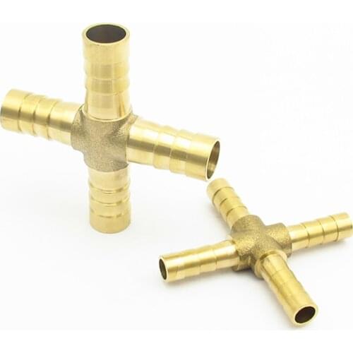 4mm 6mm 8mm 10mm 12mm 14mm 19mm Hose Barb Cross 4 Way Brass Barbed Pipe Fitting Coupler Connector Adapter